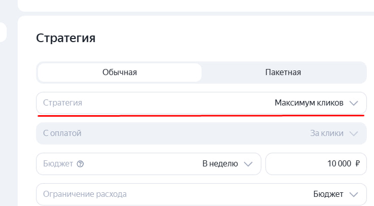 Настройки стратегии Яндекс Директ